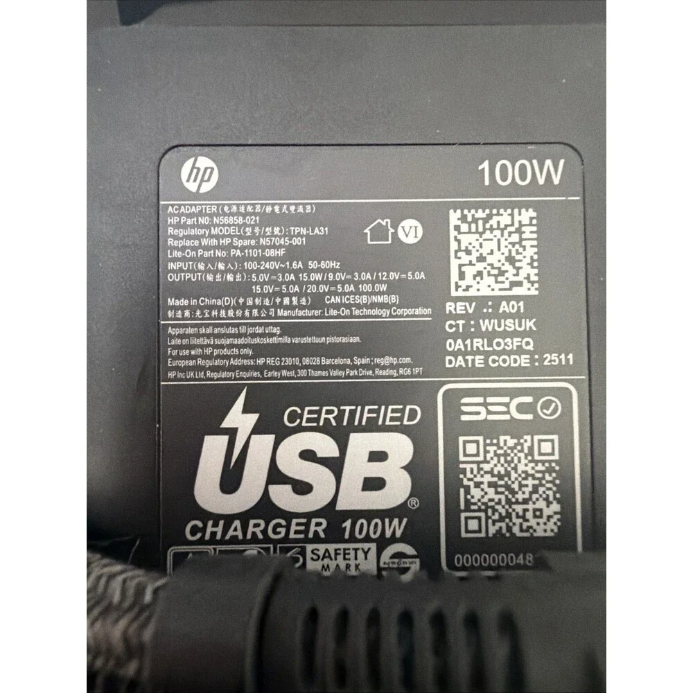 Geniune HP  Braided 100W USB-C AC Charger For HP N56858-021 N57045-001 and more